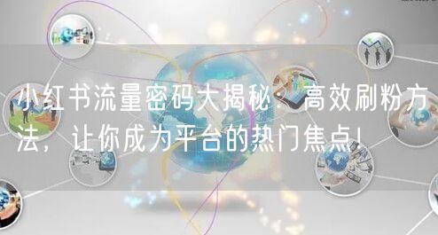 小红书流量密码大揭秘：高效刷粉方法，让你成为平台的热门焦点！