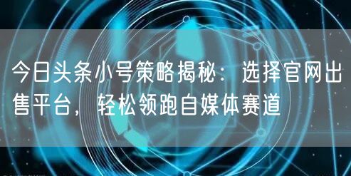 今日头条小号策略揭秘：选择官网出售平台，轻松领跑自媒体赛道