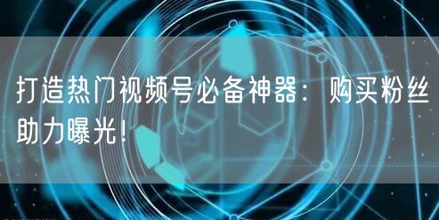 打造热门视频号必备神器：购买粉丝助力曝光！