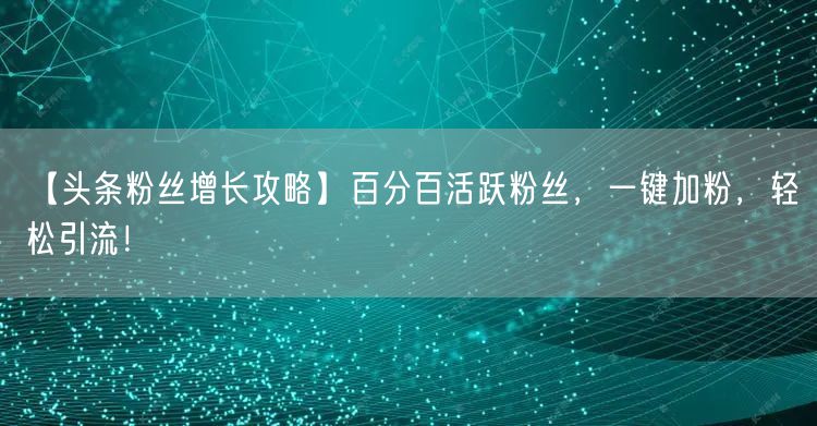 【头条粉丝增长攻略】百分百活跃粉丝，一键加粉，轻松引流！