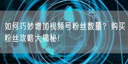 如何巧妙增加视频号粉丝数量？购买粉丝攻略大揭秘！
