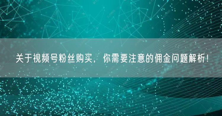 关于视频号粉丝购买，你需要注意的佣金问题解析！