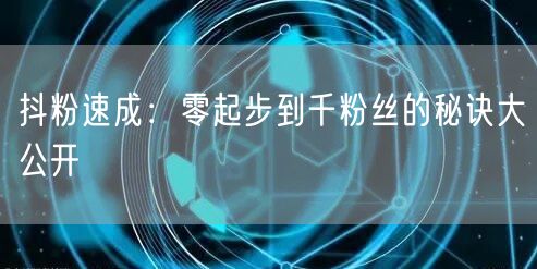 抖粉速成：零起步到千粉丝的秘诀大公开