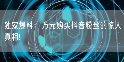 独家爆料：万元购买抖音粉丝的惊人真相!