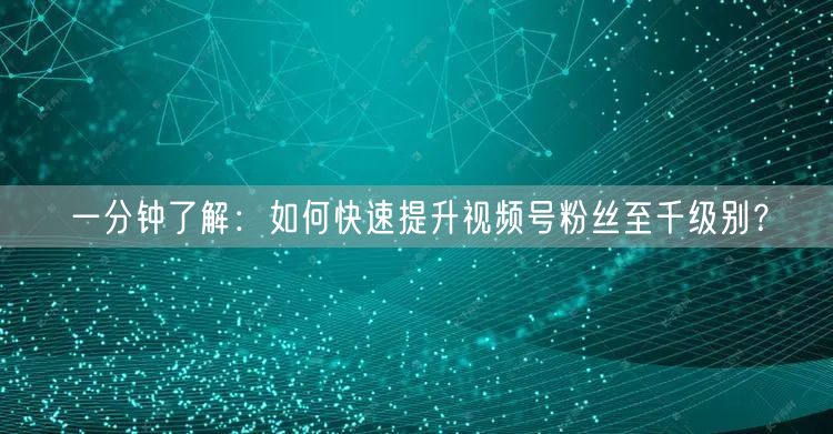 一分钟了解：如何快速提升视频号粉丝至千级别？