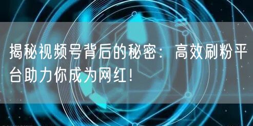 揭秘视频号背后的秘密：高效刷粉平台助力你成为网红！